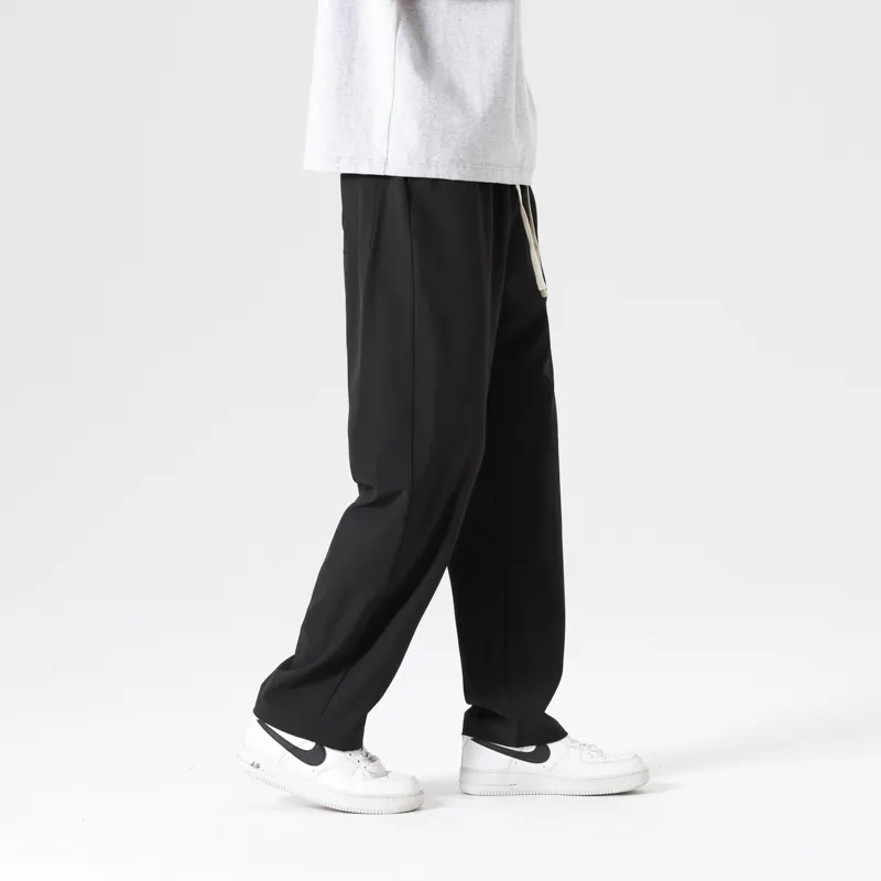 American Sports Solid Color Preppy Style, Plus Size Loose Fit, Quick Dry Soft Casual Pants Unisex-3