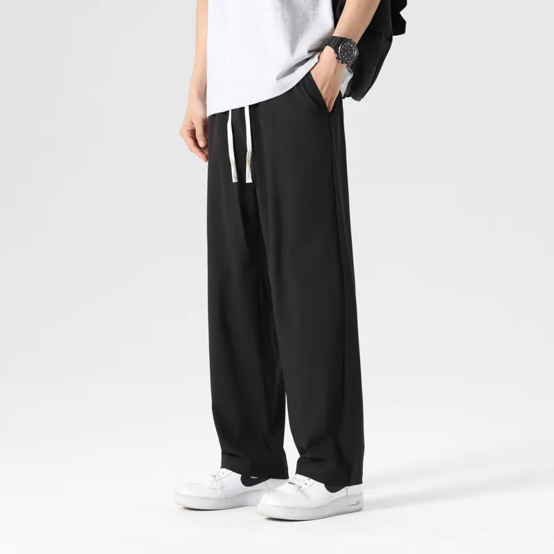 American Sports Solid Color Preppy Style, Plus Size Loose Fit, Quick Dry Soft Casual Pants Unisex-5