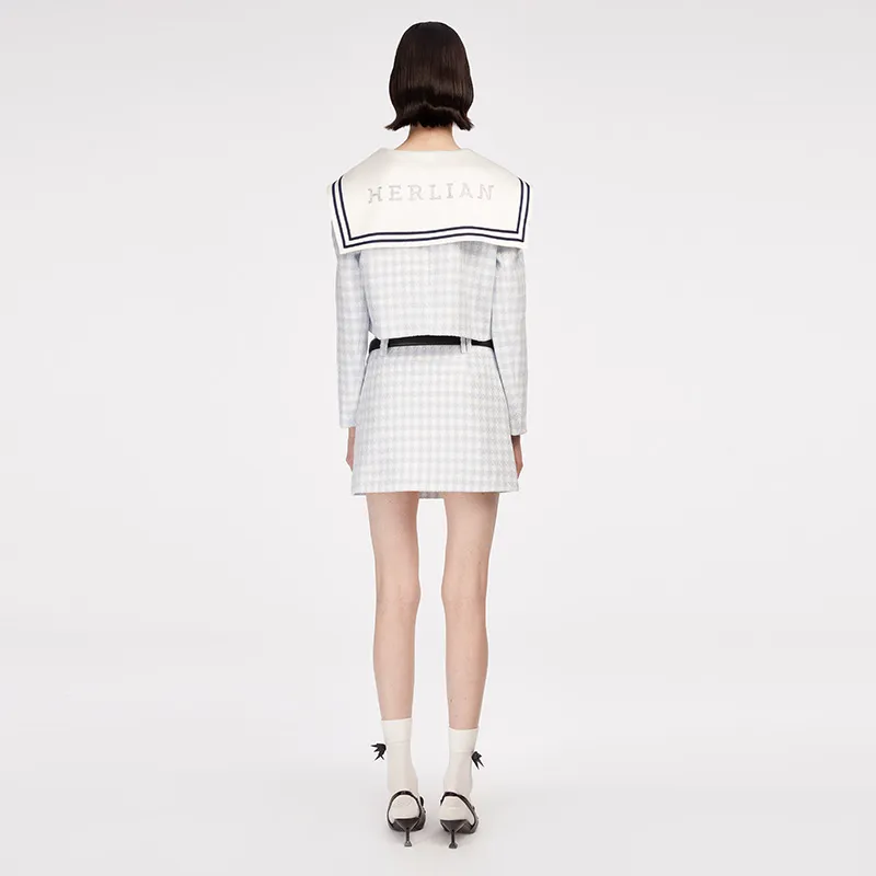 HERLIAN Casual Short Skirts Women's Blue White Plaid-3