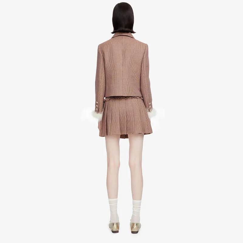 HERLIAN Casual Short Skirts Women's Brown Plaid-3