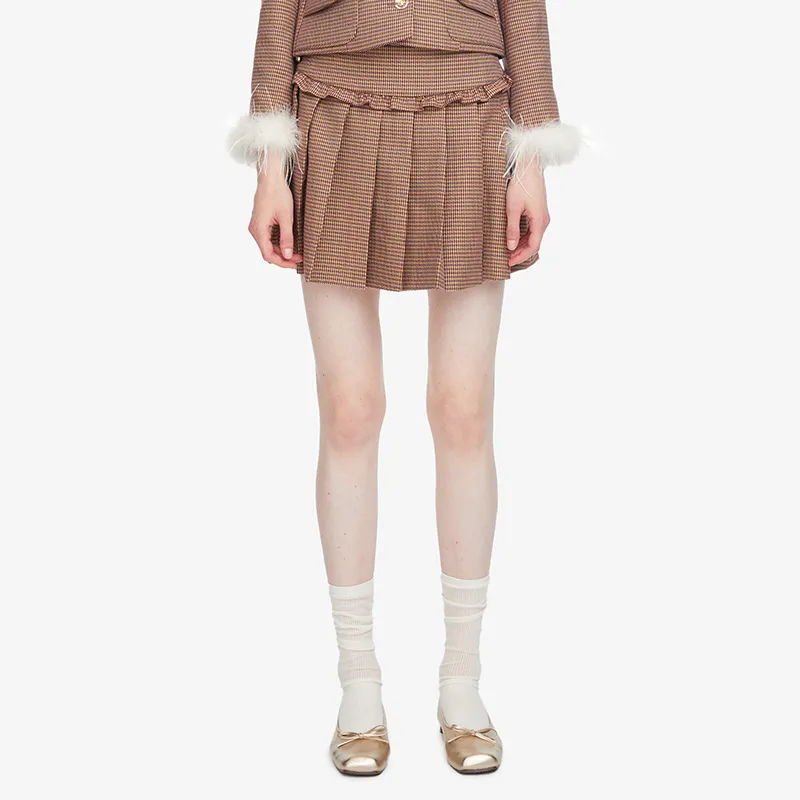 HERLIAN Casual Short Skirts Women's Brown Plaid-2