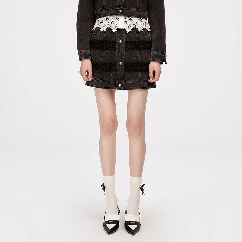 HERLIAN Denim Short Skirts Women's Black-2
