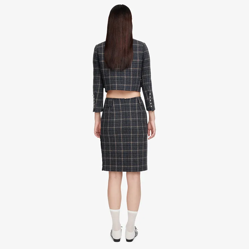 HERLIAN Casual Long Skirt Women's Gray Plaid-3