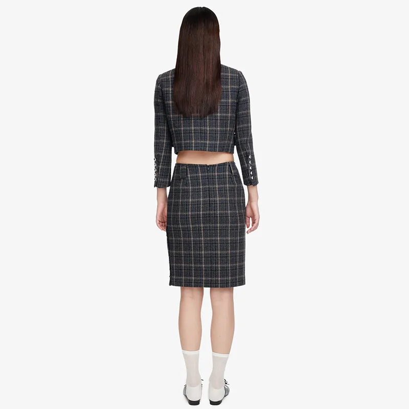 HERLIAN Cropped Coat Women's Gray Plaid-2