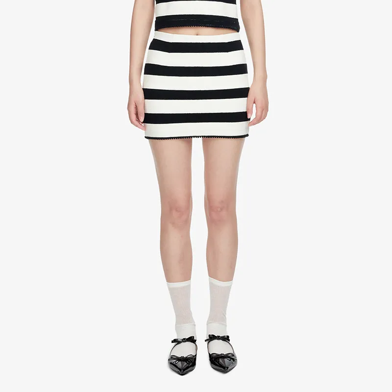 HERLIAN Casual Short Skirts Women's Black White Stripes-3
