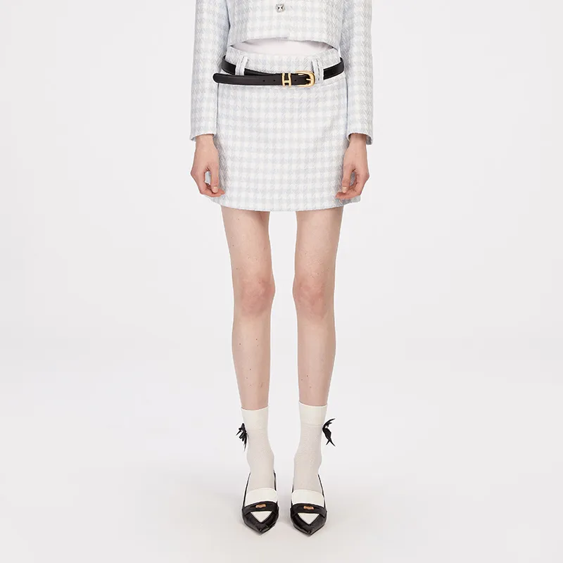 HERLIAN Casual Short Skirts Women's Blue White Plaid-2
