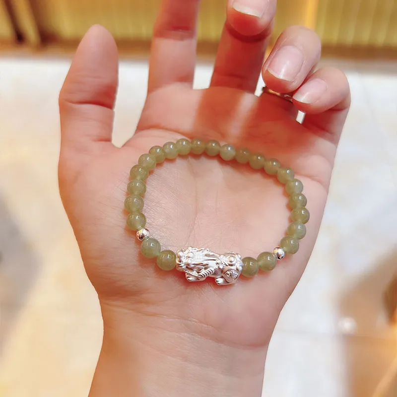 JINZHIFU Hetian Jade Bracelets Pale Greenish White Jade Unisex-2