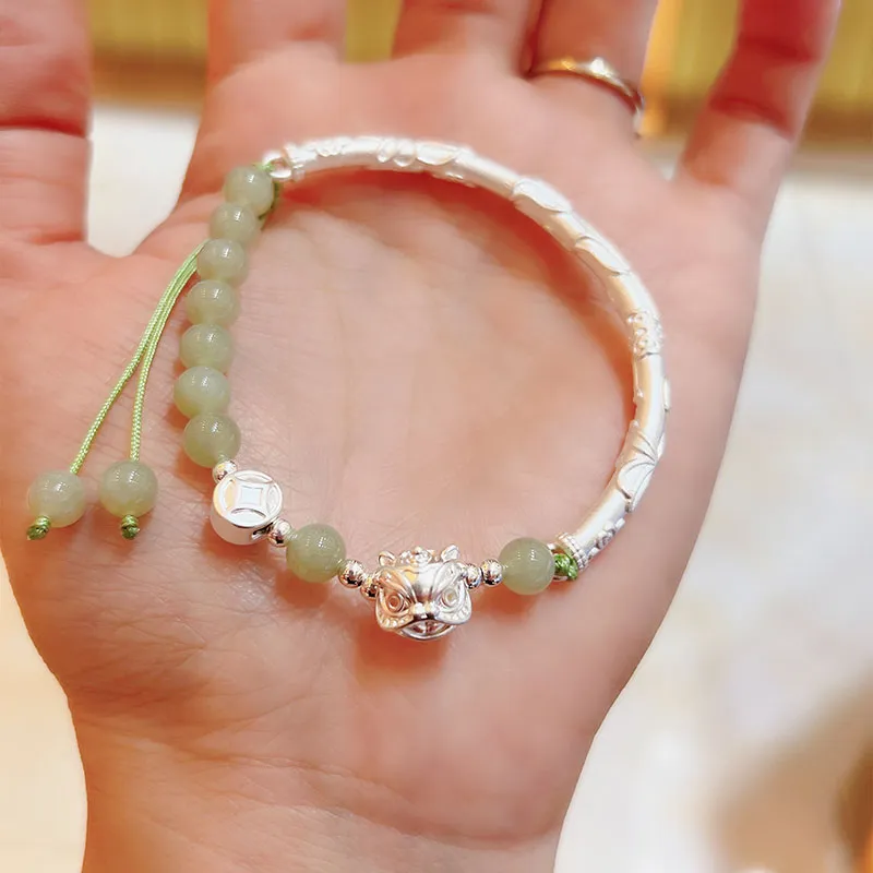 JINZHIFU Hetian Jade Bracelets Pale Greenish White Jade Unisex-2