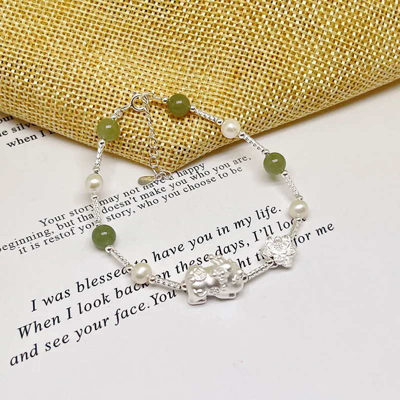 JINZHIFU Hetian Jade Bracelets Pale Greenish White Jade Unisex-2