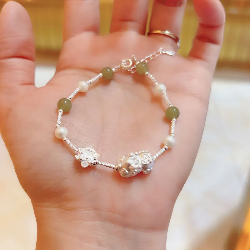 JINZHIFU Hetian Jade Bracelets Pale Greenish White Jade Unisex-3