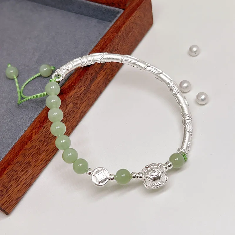 JINZHIFU Hetian Jade Bracelets Pale Greenish White Jade Unisex-1