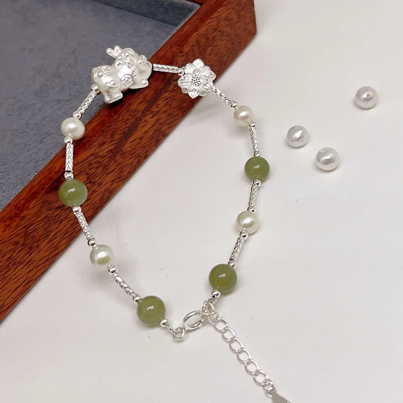 JINZHIFU Hetian Jade Bracelets Pale Greenish White Jade Unisex-1