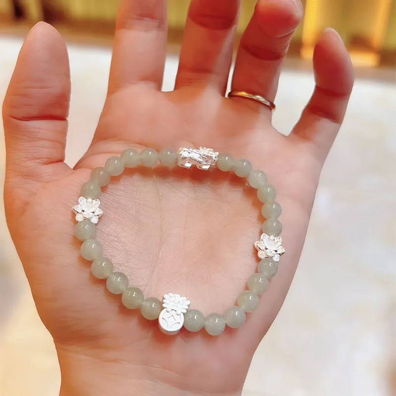 JINZHIFU Hetian Jade Bracelets Pale Greenish White Jade Unisex-3