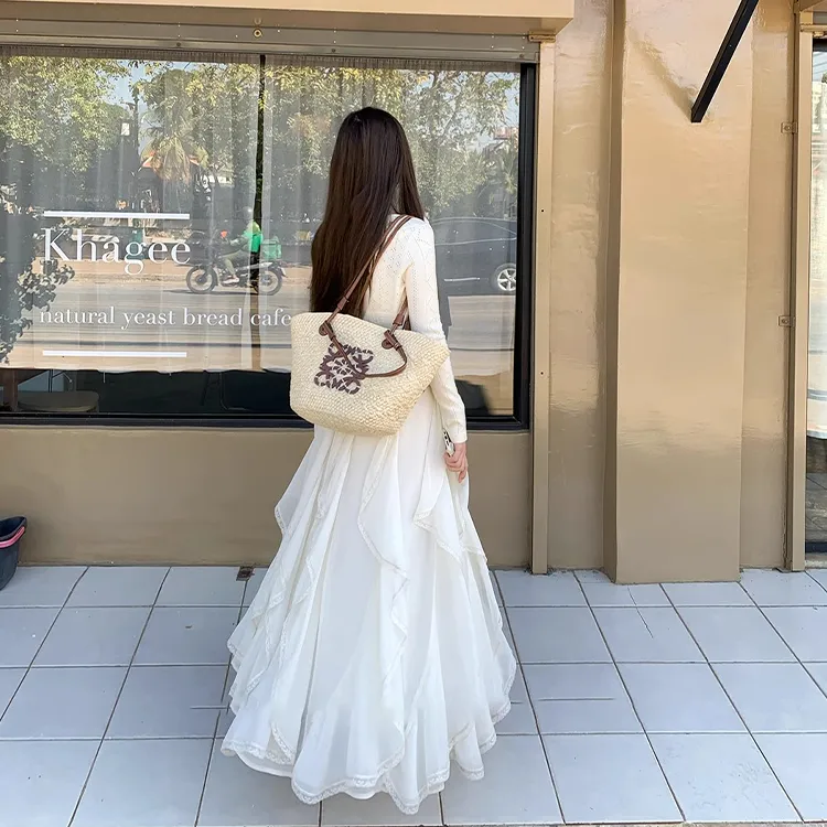 SUNSUNTOWN Casual Long Skirt Women's White-5