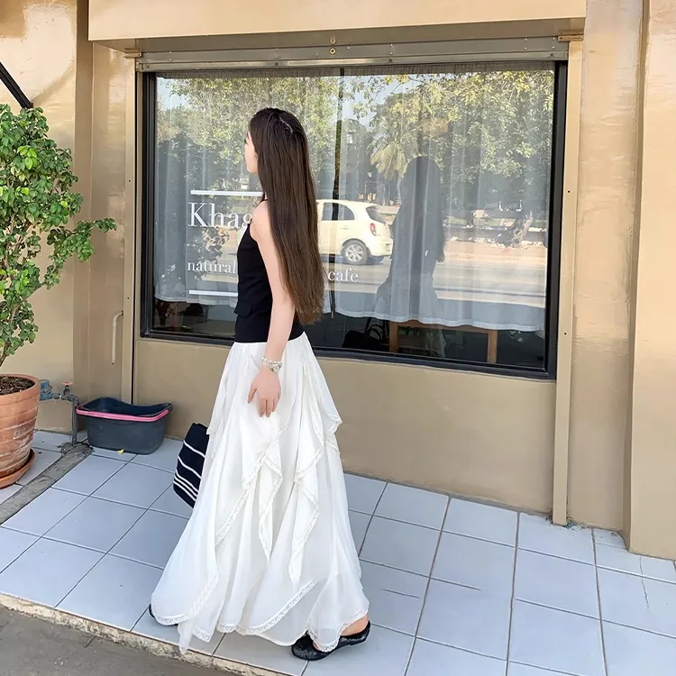 SUNSUNTOWN Casual Long Skirt Women's White-7
