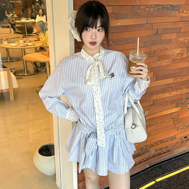 SUNSUNTOWN Long Sleeved Dresses Women's Blue Plaid-1