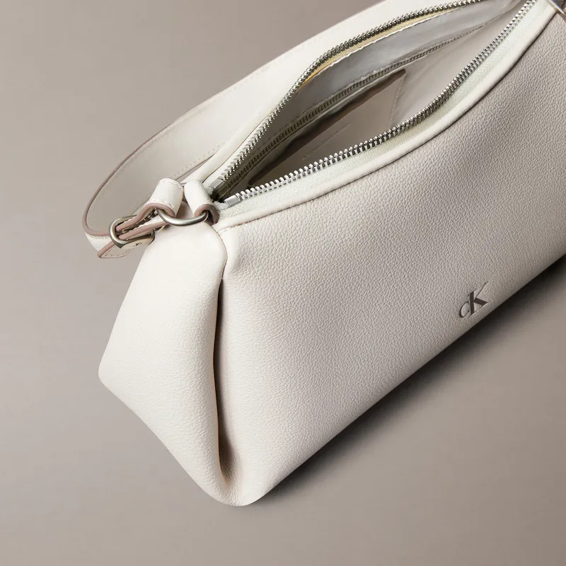 CALVIN KLEIN Blended Material Shoulder Bag Medium Size Women's Moon White-4