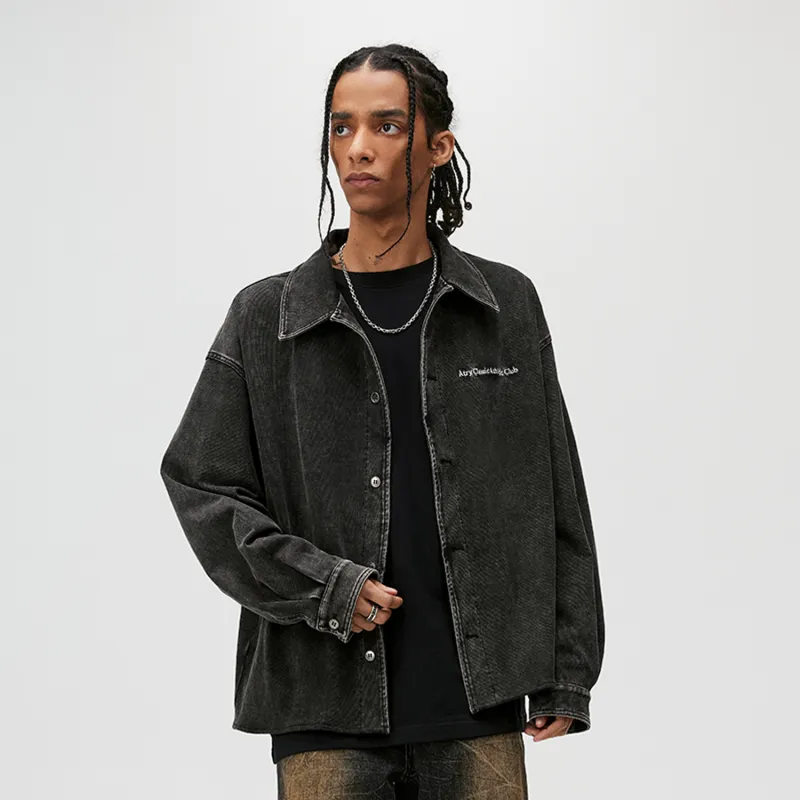 Atry Alphabet Slogan Series Shirt American Casual Advanced Simple Shirt Coat Unisex Black-6
