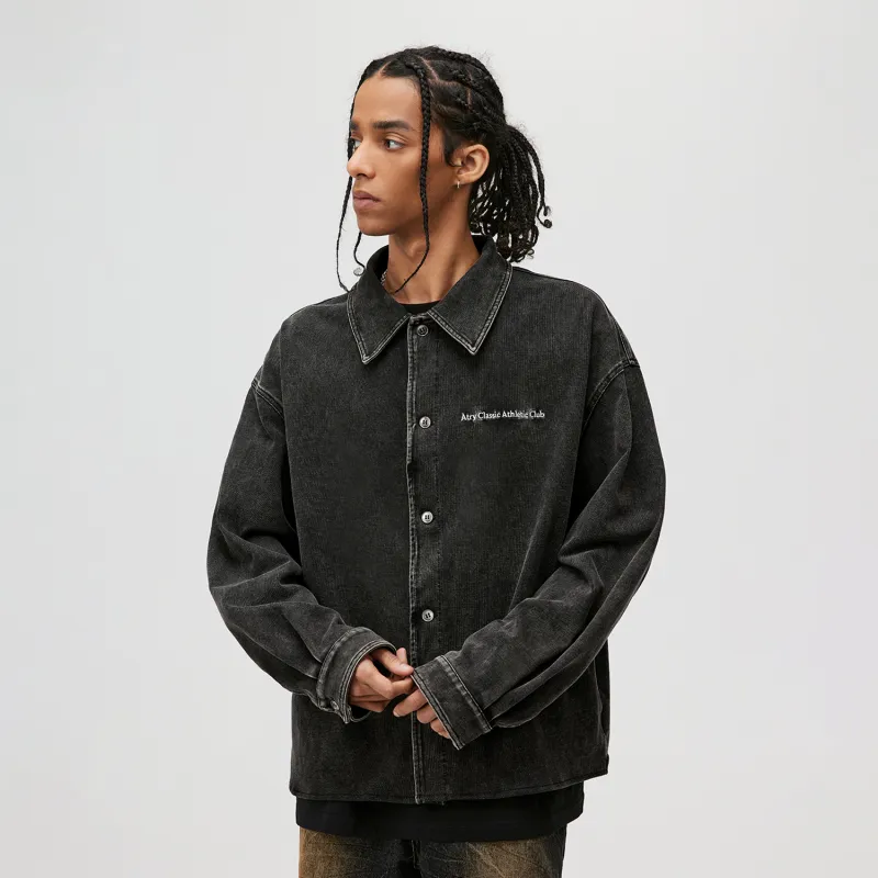 Atry Alphabet Slogan Series Shirt American Casual Advanced Simple Shirt Coat Unisex Black-5