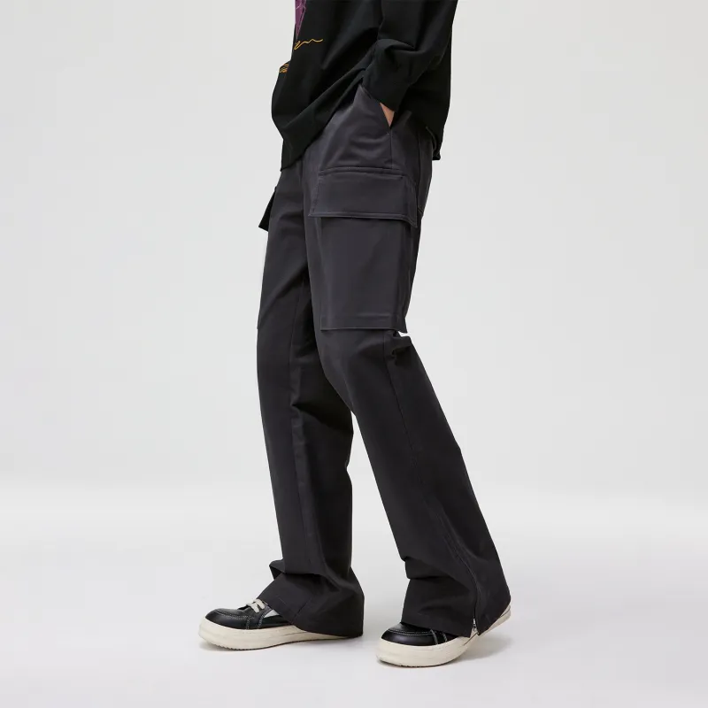 Atry Spring And Fall Season Casual Pants National Trendy Design Versatile Loose Fit 100% Cotton Pants Men's Dark Gray-3