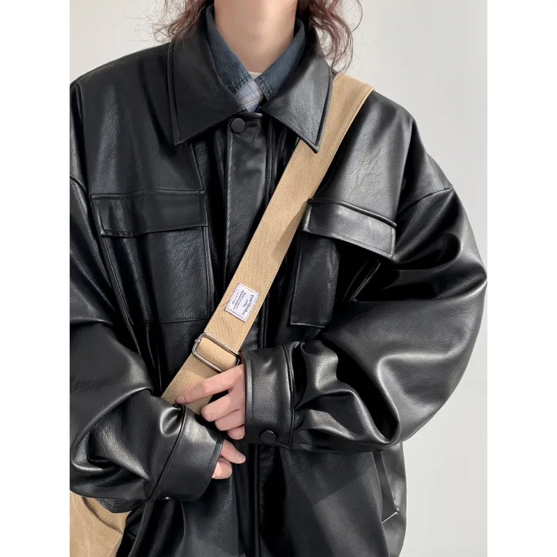 LUYUSHANYU Jacket Rugged Leather Jacket Unisex-2