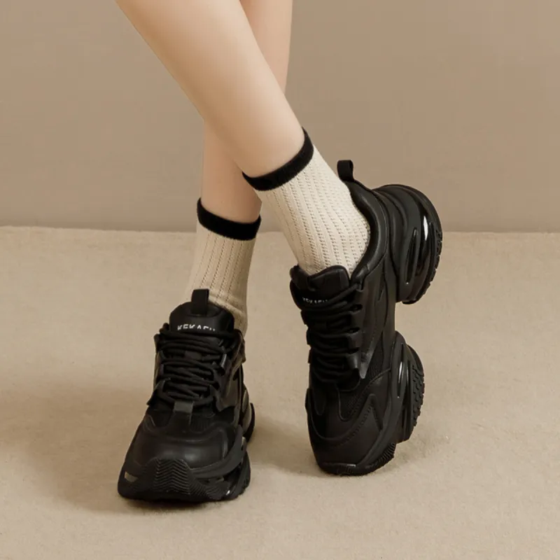 KEKAFU Height Increasing Breathable Slip-Resistant Low-Top Chunky Sneakers Women's-4