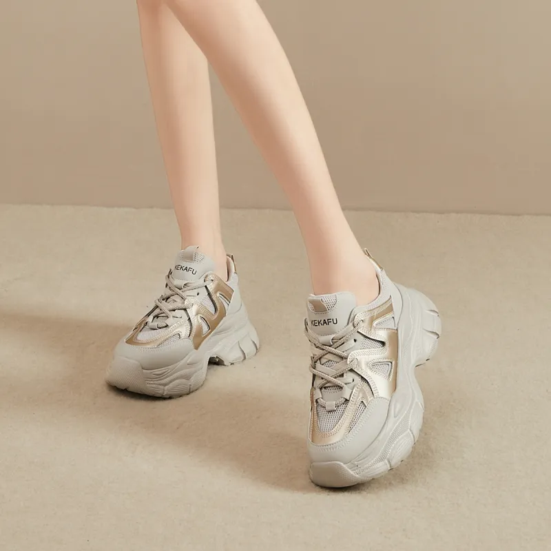 KEKAFU Slip-Resistant Height Increasing Low-Top Chunky Sneakers Women's-10
