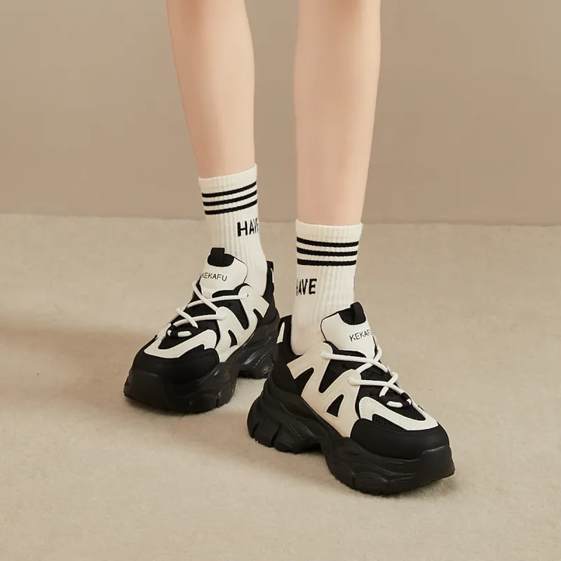 KEKAFU Slip-Resistant Height Increasing Low-Top Chunky Sneakers Women's-4