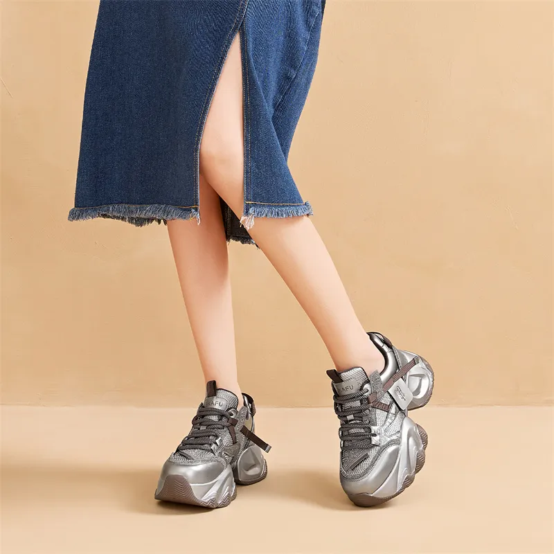 KEKAFU Anti-Slip And Wear-Resistant Height Increasing Low-Top Chunky Sneakers Women's-17
