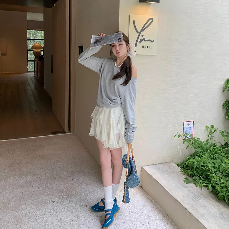 Ouyang Casual Short Skirts Women's Ecru-5