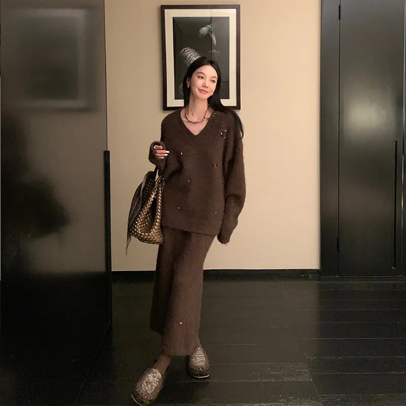 Ouyang Knit Long Skirts Women's Caramel Brown-2