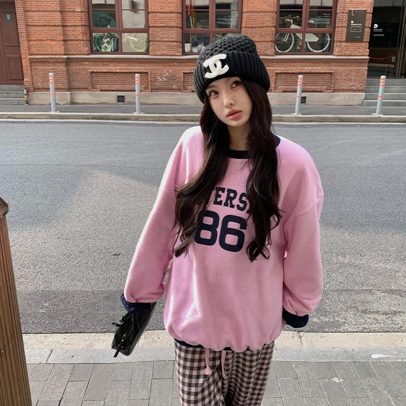 Ouyang Sweatshirt Women's Navy Blue With Pink Contrast-5