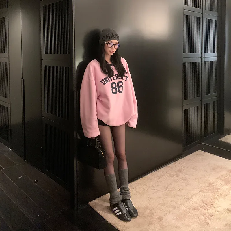 Ouyang Sweatshirt Women's Navy Blue With Pink Contrast-3