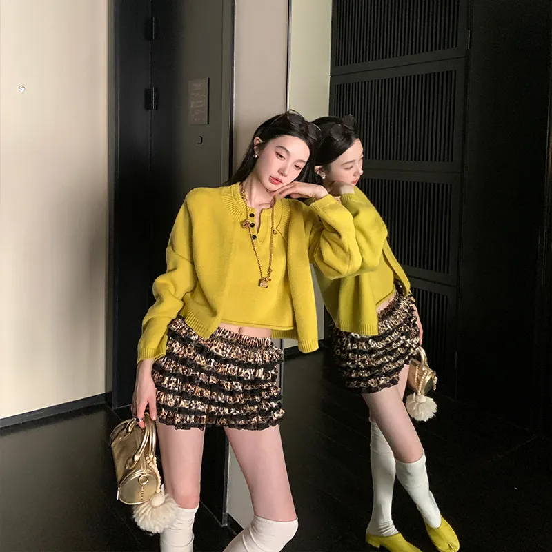 Ouyang Casual Short Skirts Women's Leopard Print-5