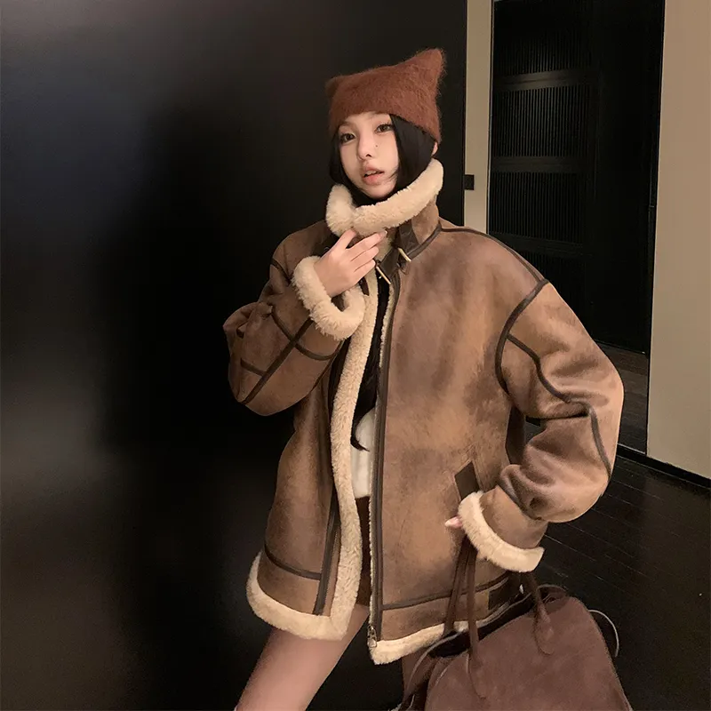 Ouyang Cropped Coats Women's Black Tea Brown-3