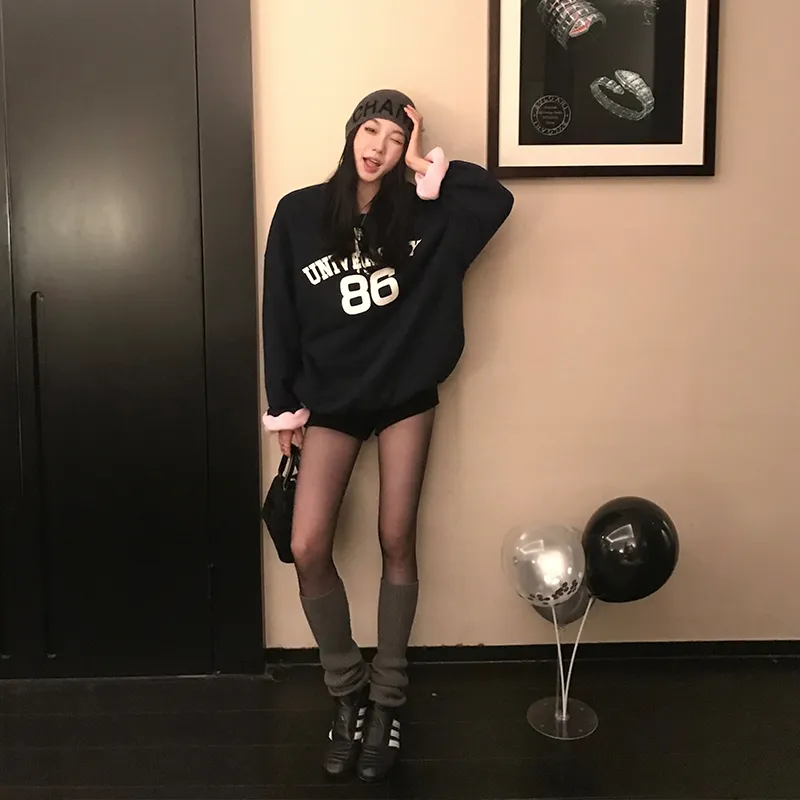 Ouyang Sweatshirt Women's Navy Blue With Pink Contrast-2