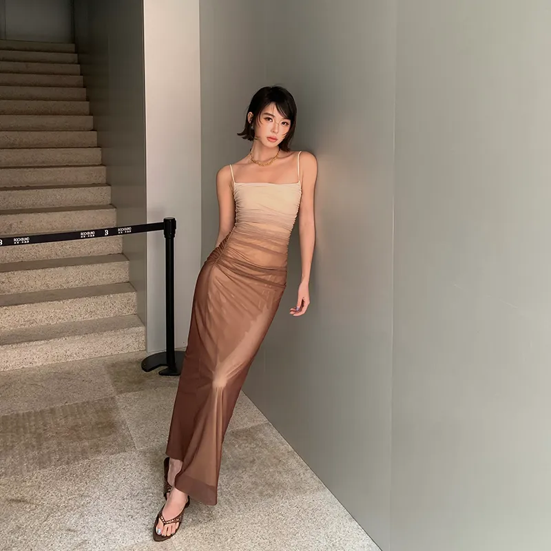 Ouyang Slip Dresses Women's Gradient Brown-4