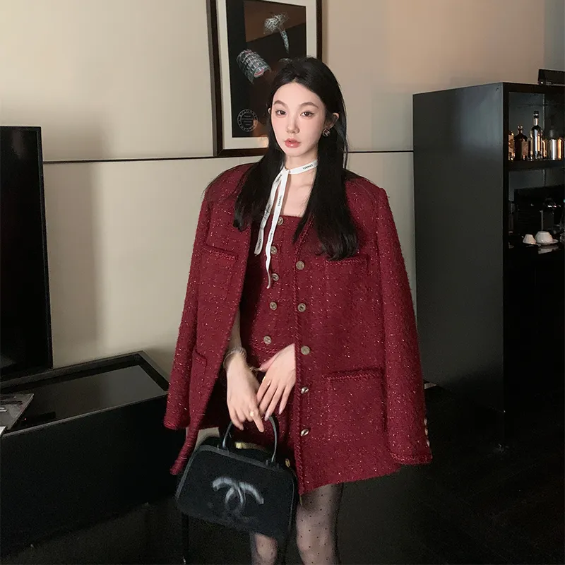Ouyang Cropped Coats Women's Cherry-4