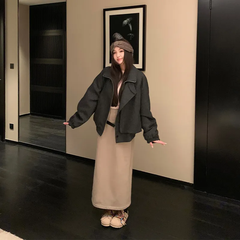 Ouyang Cropped Coats Women's Wheat Pattern-5
