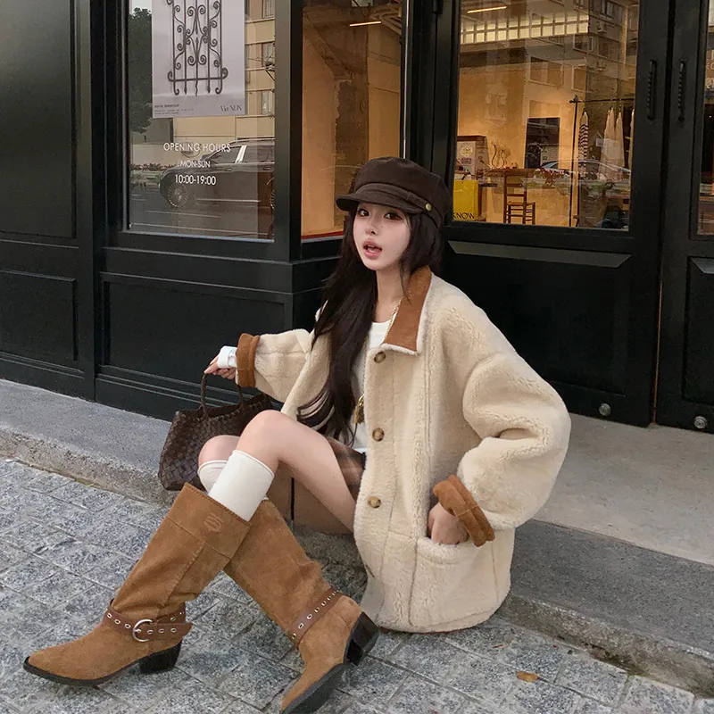 Ouyang Cropped Coats Women's Chestnut Brown-2