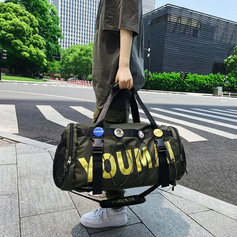 MTribe Nylon Double Shoulder Travel Bag Unisex Black/Yellow/Pink/Army Green/Turquoise/Khaki-24