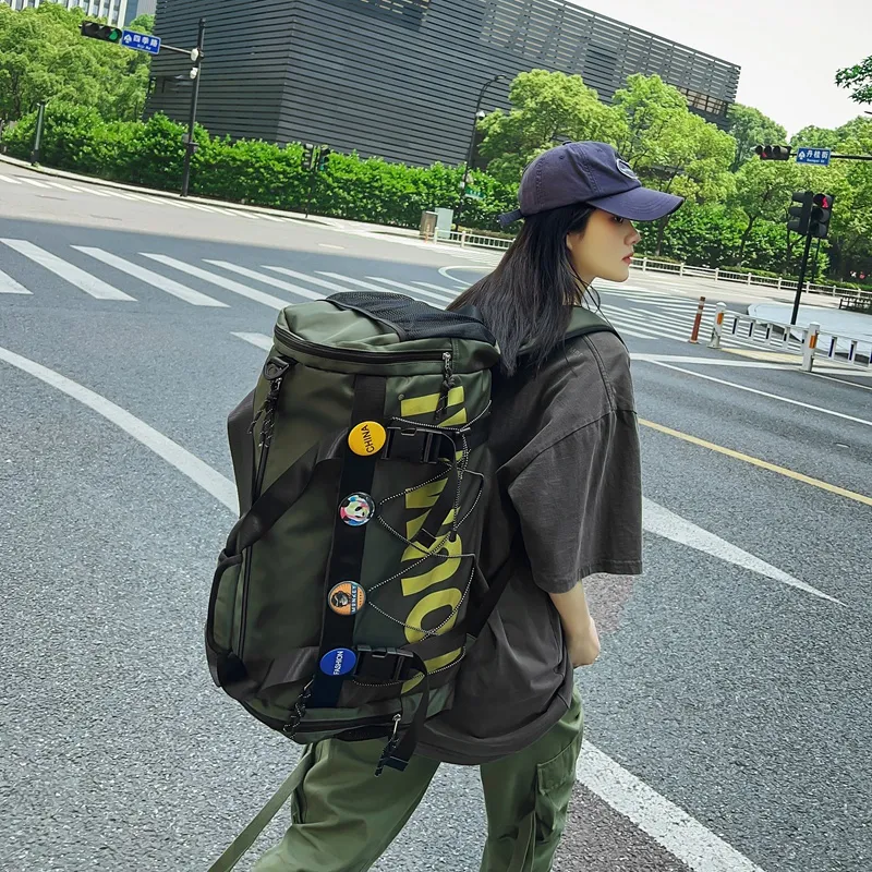 MTribe Nylon Double Shoulder Travel Bag Unisex Black/Yellow/Pink/Army Green/Turquoise/Khaki-27