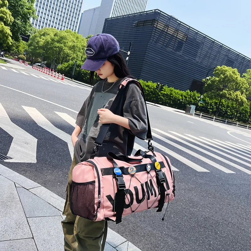MTribe Nylon Double Shoulder Travel Bag Unisex Black/Yellow/Pink/Army Green/Turquoise/Khaki-17