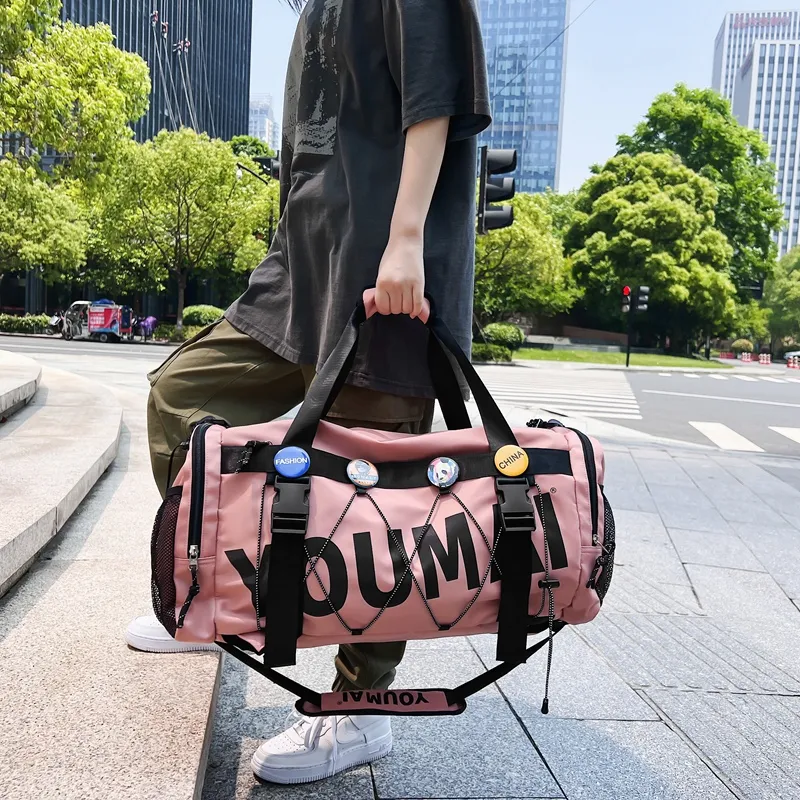 MTribe Nylon Double Shoulder Travel Bag Unisex Black/Yellow/Pink/Army Green/Turquoise/Khaki-20