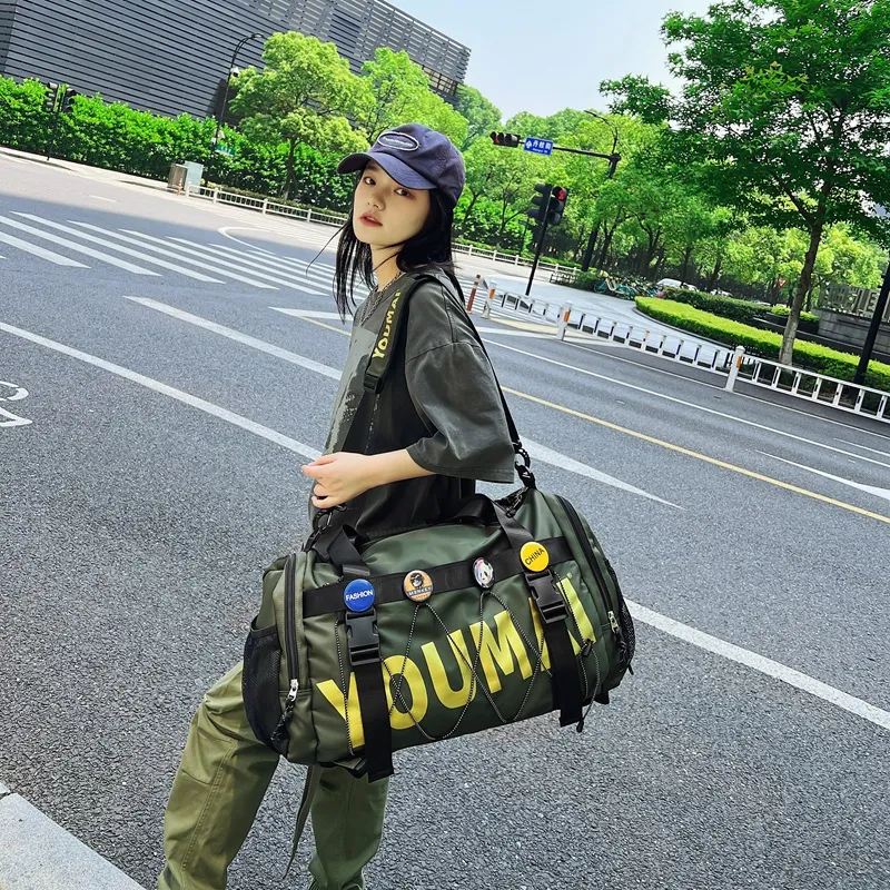 MTribe Nylon Double Shoulder Travel Bag Unisex Black/Yellow/Pink/Army Green/Turquoise/Khaki-26