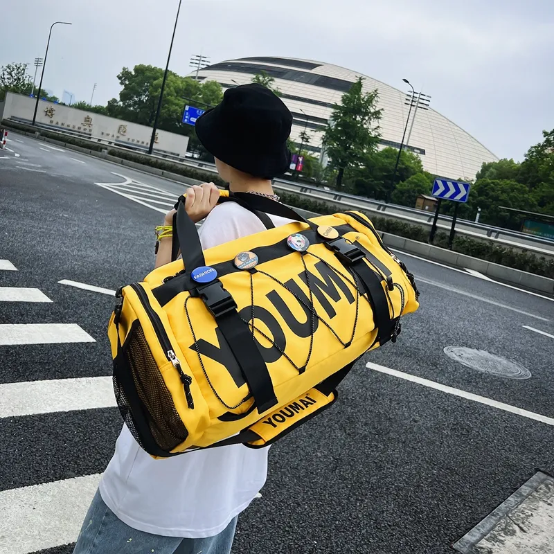 MTribe Nylon Double Shoulder Travel Bag Unisex Black/Yellow/Pink/Army Green/Turquoise/Khaki-8