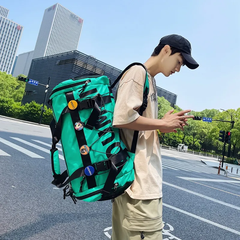MTribe Nylon Double Shoulder Travel Bag Unisex Black/Yellow/Pink/Army Green/Turquoise/Khaki-32