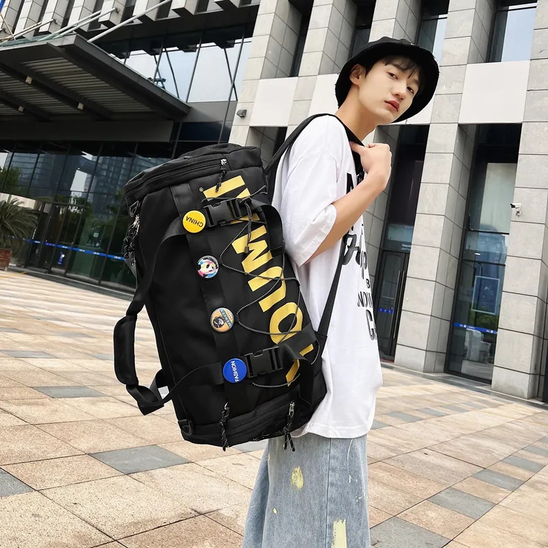 MTribe Nylon Double Shoulder Travel Bag Unisex Black/Yellow/Pink/Army Green/Turquoise/Khaki-4