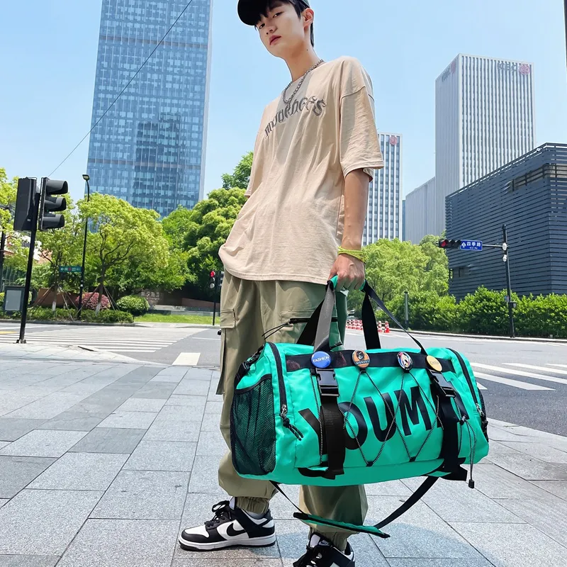 MTribe Nylon Double Shoulder Travel Bag Unisex Black/Yellow/Pink/Army Green/Turquoise/Khaki-34