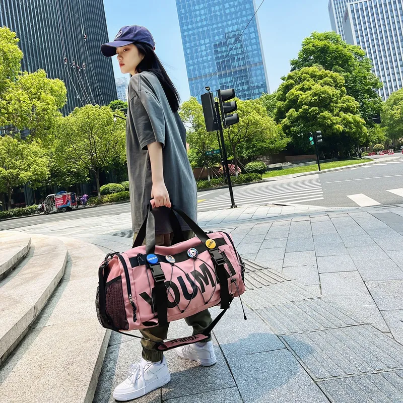 MTribe Nylon Double Shoulder Travel Bag Unisex Black/Yellow/Pink/Army Green/Turquoise/Khaki-16